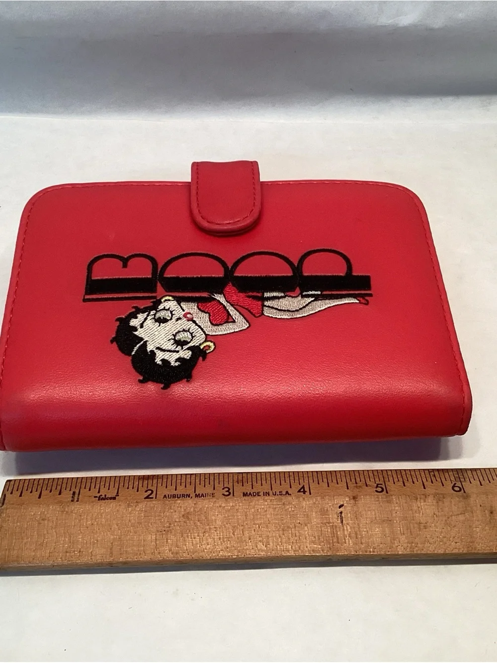 Betty Boop Organizer Wallet Calendar Red Zipper Closure Embroidered 6” X 4” READ